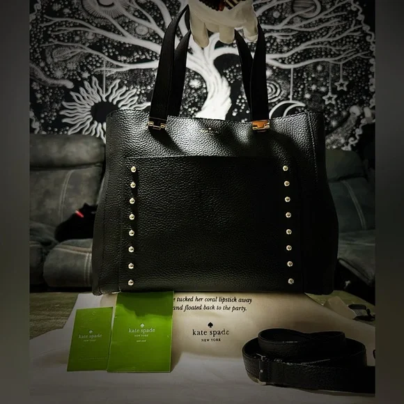 Vintage style Y2K Kate Spade AUTHENTIC Black Leather Tote handbag crossbody bag - Picture 6 of 17